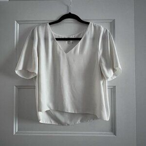 Babaton Short Sleeve V-Neck Silk Shirt - Size M - Cream Color